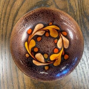 Vintage Gee Vee Enameled Copper 4 1/2” Plate Beautiful Heart Swirls Enamel -